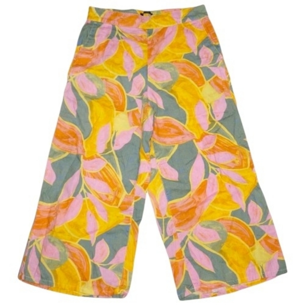 Tahari Luxe Linen Wide-Leg Cropped Floral Leaf Pants | Size Small (NWT) - Picture 4 of 10